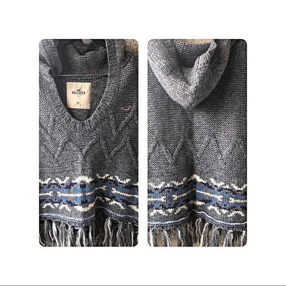 HOLLISTER NWOT Hooded Knit Poncho - Picture 3 of 4